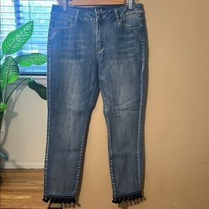 Women's Blue Jeans with Pom-Pom Hem